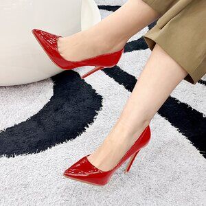 LURNYET RED PATENT Women Pointed-Toe Pumps with Stiletto 4 inch Heels